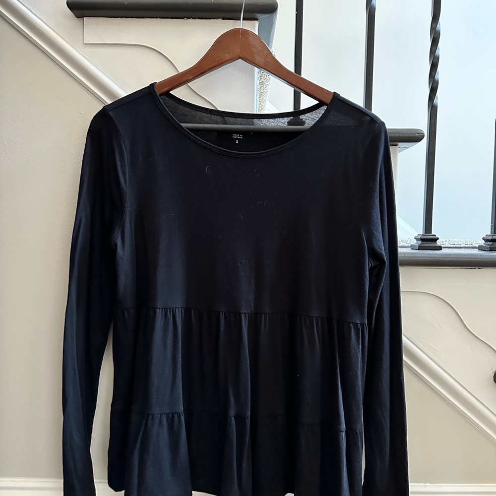 Loft Black Peplum Long sleeve blouse - Size Small